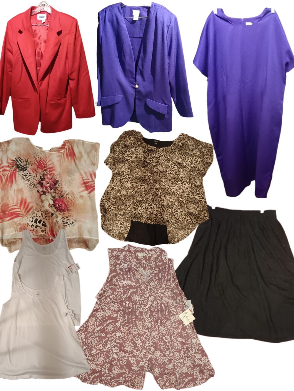 Mixed Women's Clothing Lot - Purple Dress, Red Blazer, Prints